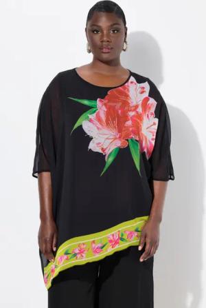 Ulla Popken Longbluse Chiffonbluse doppellagig Glitzerblüte