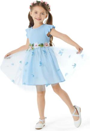 YI Tüllkleid Mädchen Blau Kleid Ärmellos,TüllPrinzessin,Ballkleid