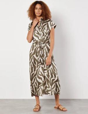 Apricot Hemdblusenkleid Midikleid aus strukturiertem Satin,