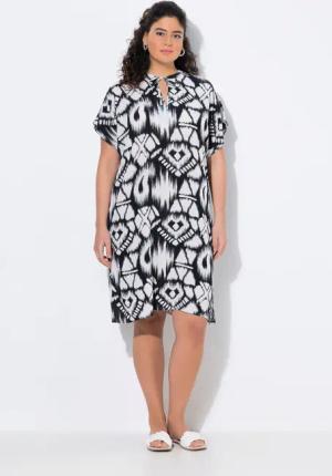 Ulla Popken Midikleid Kleid Oversized Tunika-Ausschnitt