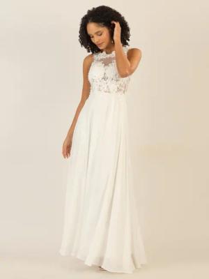 Apart Abendkleid im Materialmix aus bestickter