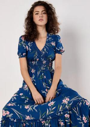 Apricot Druckkleid Watercolour Floral Smocked Dress,