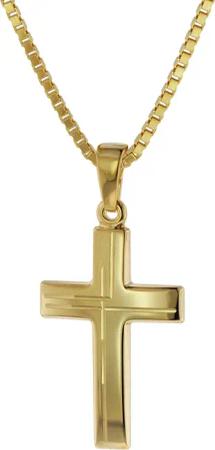 trendor 75125 Anhänger Kreuz 585 Gold (14 Karat) mit goldplattierter Kette
