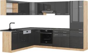 Vicco Winkelküche R-Line, Anthrazit Hochglanz/Goldkraft Eiche,