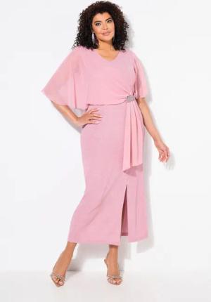 Ulla Popken Cocktailkleid Maxikleid Glitter V-Ausschnitt