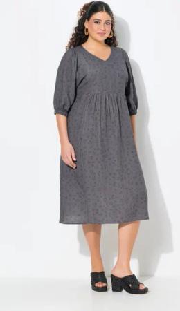 Ulla Popken Jerseykleid Musselin-Midikleid A-Linie V-Ausschnitt