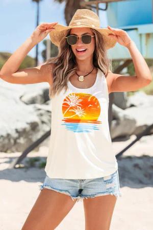 Beiges Strick Grafik-Tanktop