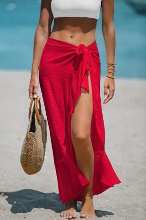 Roter Strand-Sarong mit seitlicher Bindung