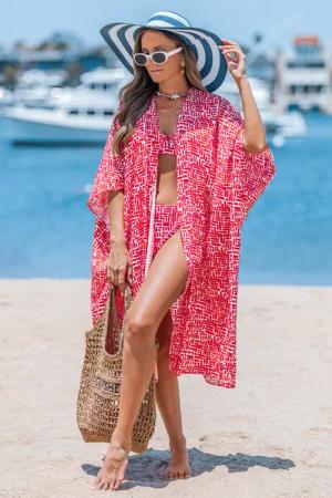 Abstrakter Strand-Kimono mit Dolman-Ärmeln