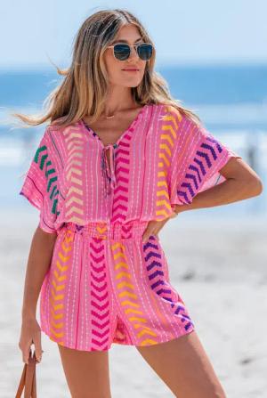 Pink Abstrakter Tiefer Ausschnitt Strampler