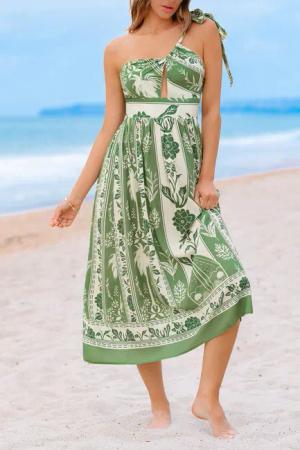 Verziertes Ärmelloses Asymmetrischer Ausschnitt Maxikleid