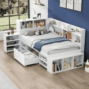 BlingBin Kinderbett Einzelbett, Multifunktionales Kinderbett, Stauraumbett,