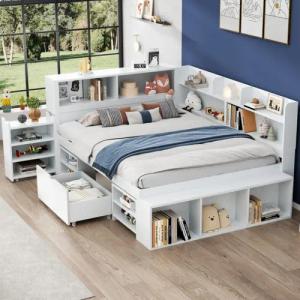 BlingBin Kinderbett Einzelbett, Multifunktionales Kinderbett, Stauraumbett,