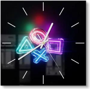 DEQORI Wanduhr 'Neon Gaming Symbole' (Glas