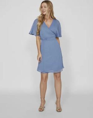Vila Shirtkleid Elegantes Wickelkleid mit Gürtel
