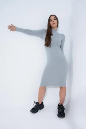 Evoni Bodykleid Baumwollkleid Halbkragen Knielang