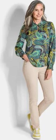 Bluse aus fließendem Viskose-Satin - smaragd / gemustert - Gr. 21 von Goldner Fashion