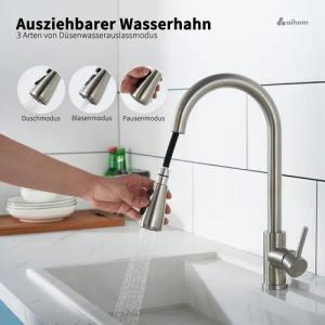 HOMELODY Spültischarmatur Hochdruck Wasserhahn Küche 360°