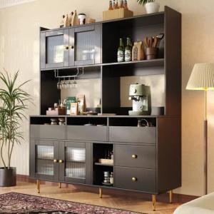 Celya Hochschrank Restaurant-Hochschrank,Glastür, Weinglasregal,mehrschichtigem Stauraum (145x39x171