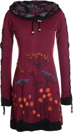 Vishes Jerseykleid Blumenkleid Langarm-Shirtkleid mit Schalkragen