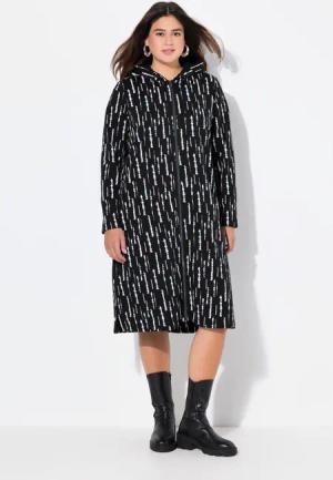 Ulla Popken Sweatjacke Long-Sweatjacke bedruckt Kapuze