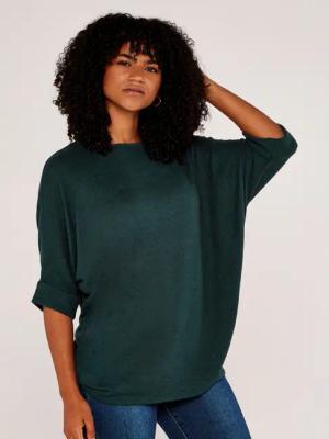 Apricot Rundhalsshirt Longshirt, (1-tlg) mit Fledermausärmeln