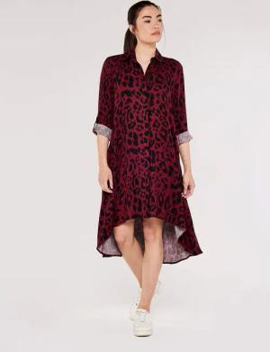 Apricot Druckkleid Hemdkleid, (1-tlg) mit Krempelärmeln