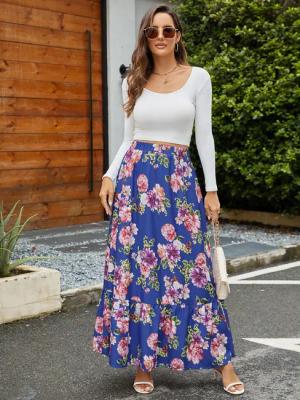 DEBAIJIA Midirock Damen Maxirock Sommer Gedruckt