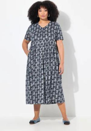 Ulla Popken Maxikleid Maxikleid A-Linie V-Ausschnitt