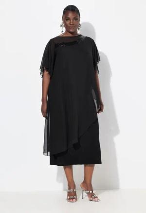 Ulla Popken Cocktailkleid Abendkleid doppellagig U-Boot-Ausschnitt