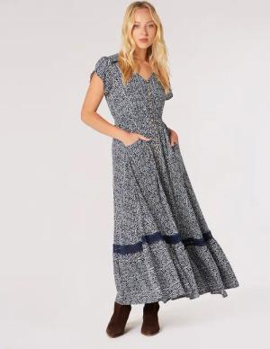 Apricot Druckkleid Sommerkleid, (1-tlg) mit bestickter
