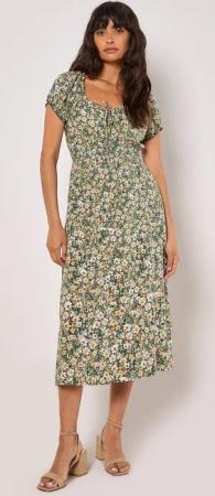 Apricot Midikleid Aquarellfarbenes geblümtes Kleid, mit