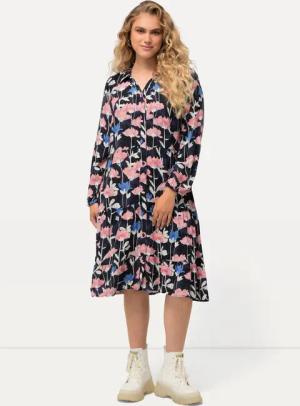 Ulla Popken Hemdblusenkleid Midikleid Aquarellblumen Hemdkragen