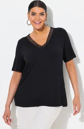 Ulla Popken T-Shirt T-Shirt Spitzenborte V-Ausschnitt