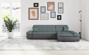 DOMO collection Ecksofa "Moric, L-Form, XXL-Sofa - Breite 300cm", wahlweise mit Bettfunktion und Armteilverstellung, grau-eisblau