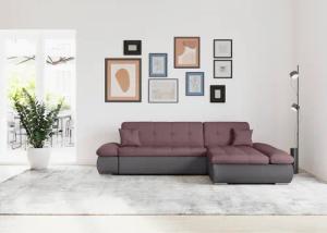 DOMO collection Ecksofa "Moric, L-Form, XXL-Sofa - Breite 300cm", wahlweise mit Bettfunktion und Armteilverstellung, grau-beere