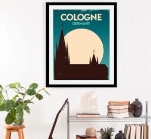 queence Bild "Cologne", Stadt-Deutschland-Kirche-Schriftzug, (1 St.), gerahmt