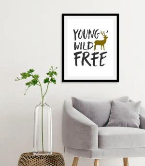 queence Bild "Young Wild Free", Stadt-Schriftzug-Sprüche & Texte-Motivationsbilder-Hirsch-Hirschbilder, (1 St.), gerahmt