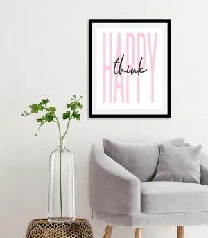 queence Bild "think happy", Schriftzüge-Schriftzug-Sprüche & Texte-Humor-Motivationsbilder, (1 St.), gerahmt