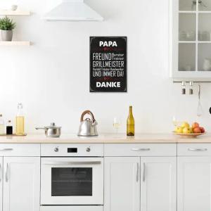 queence Metallbild "Papa Grillmeister Spruch Stahlschild Blechschild", (1 St.), 20x30x0,2cm - mit 4 Lochbohrung