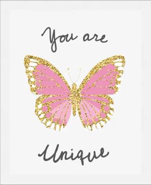 queence Bild "You are unique", Schriftzüge-Schriftzug-Sprüche & Texte-Motivationsbilder-Schmetterlinge, (1 St.), gerahmt