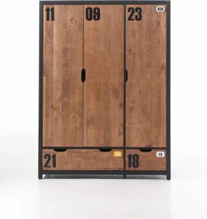 Vipack Drehtürenschrank "Alex, Fronten massiv Kiefer in Hobel-Optik, Dekor Ziffern", (H/T ca. x200x55cm, Rahmen schwarz, wahlweise 2 Breiten), aus teilmassiver Kiefer und MDF in 2 Breiten