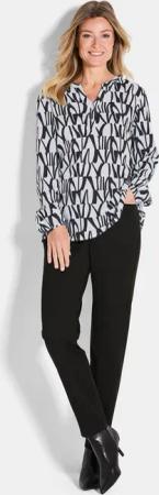 Druckbluse mit Tunikaausschnitt - schwarz / weiß / gemustert - Gr. 46 von Goldner Fashion