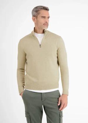 Flachstrick-Troyer mit Reißverschlusskragen - Tender Beige Melange