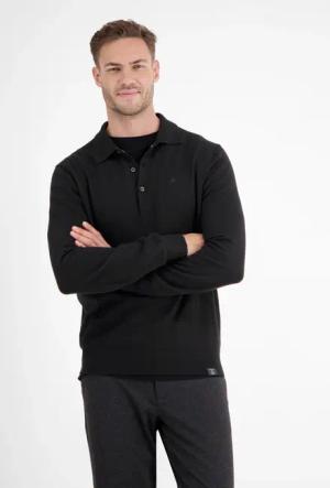 Langarm Strickpolo mit Wollanteil - Black