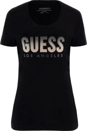 Damen T-Shirt mit Rundhalsausschnitt und schimmerndem Logo Guess