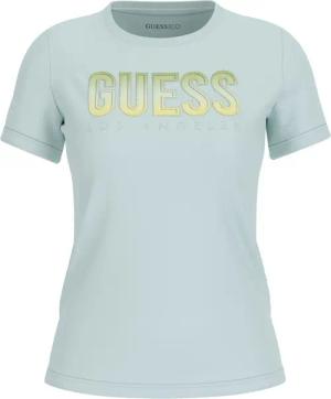 Damen T-Shirt mit Rundhalsausschnitt und schimmerndem Logo Guess