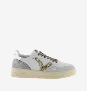 Weiß-goldene Damen-Sneaker aus Leder-Look Victoria