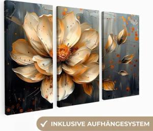 MuchoWow Leinwandbild Blume - Gold -