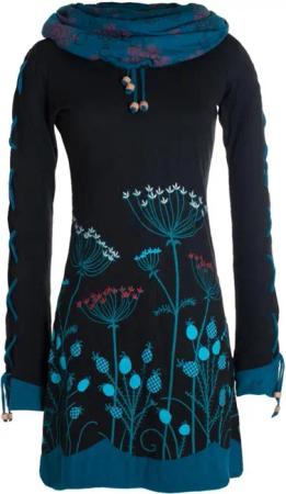 Vishes Jerseykleid Blumenkleid Langarm-Shirtkleid mit Schalkragen